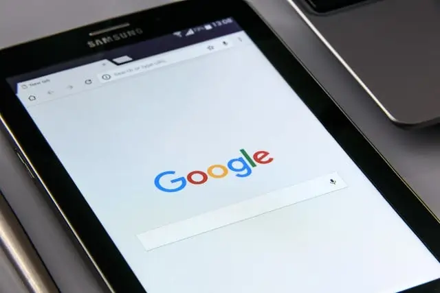 A Samsung mobile phone with Google open in the web browser